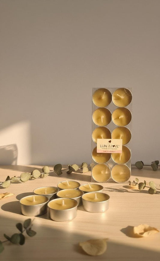 Honey Wax Tealight Candles - Moonlit Musk (Handmade, Pack of 10) - Lune & Love